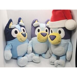 Lot of 3 Bluey Blue Santa Red Heeler Puppy Dog Plush Stuffed Animal 8" Starry